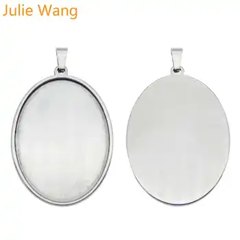 

Julie Wang 1PCS Stainless Steel Oval Bezel Cabochon Base Settings Blank Tray Pendant Bracelet Jewelry Making Accessory