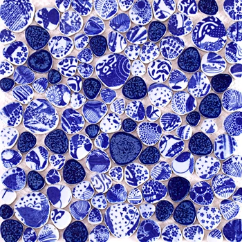

China Ceramic blue and white porcelain mosaic tiles for mesh backing DIY bathroom wall floor pool kitchen backsplash