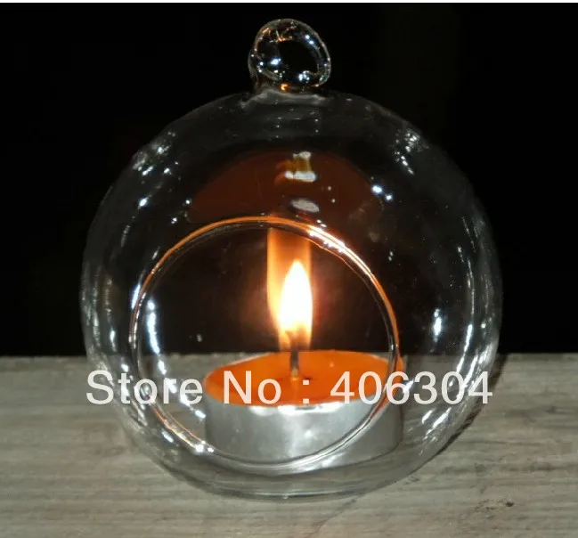 Free shipping,12cm hanging glass bubble candle holder with flat bottom
