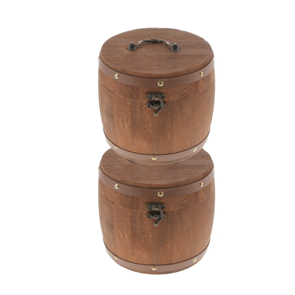 2Pcs 18x16cm Vintage Wooden Sealed Storage Cans Food Storage Canister Tea Coffee Spice Bean Flour Herbal Container Caddy