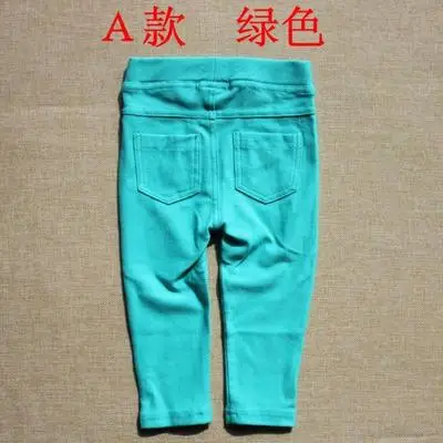 Для маленьких девочек имитация джинсы леггинсы и Колготки Штаны для малышки ярких цветов Колготки Штаны для маленьких девочек повседневные штаны - Цвет: Зеленый