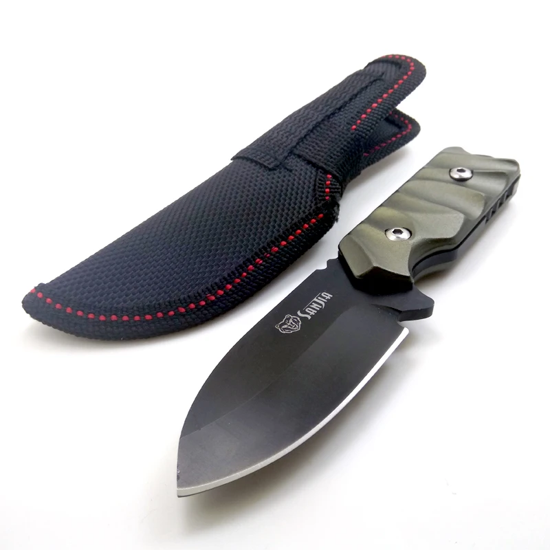 Black Steel Fixed Blade Knife Tactical Hunting Survival EDC Pocket ...