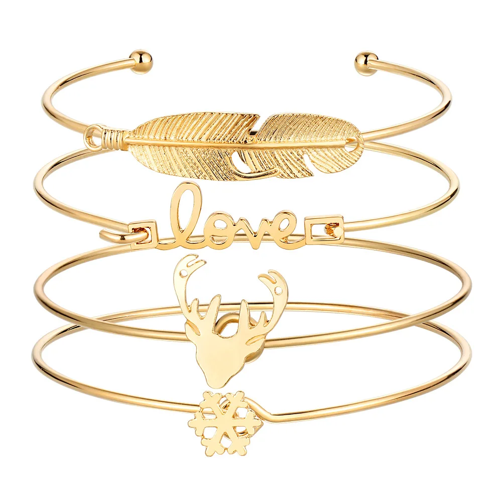 4 шт. женские браслеты манжеты в виде оленя снежинки|open bangle|bangle setcuff bracelets |