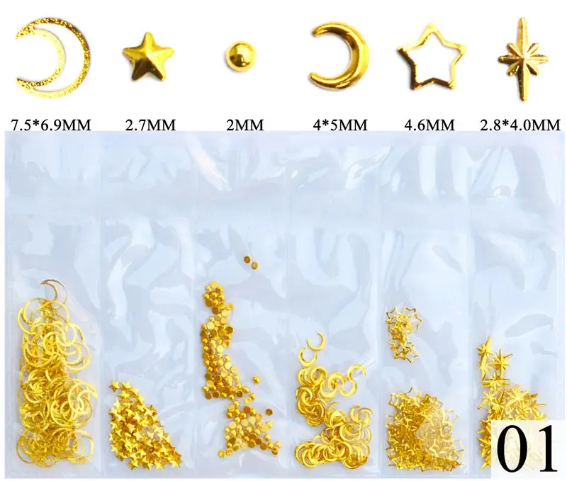 1 упак. смешанные 3D DIY пустая металлическая рамка ногтей украшения с золотыми заклепками Маникюр Аксессуары Лето Shell ползунок украшения для