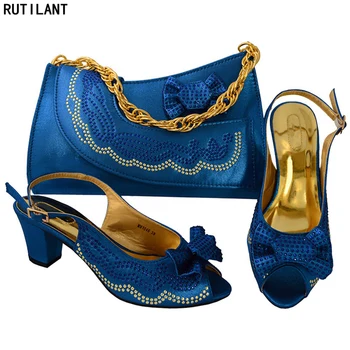 

Blue Color Italian Ladies Shoes and Bag Set Decorated with Rhinestone Women Shoes and Bag Set In Italy Nigerian Women Shoes Bag