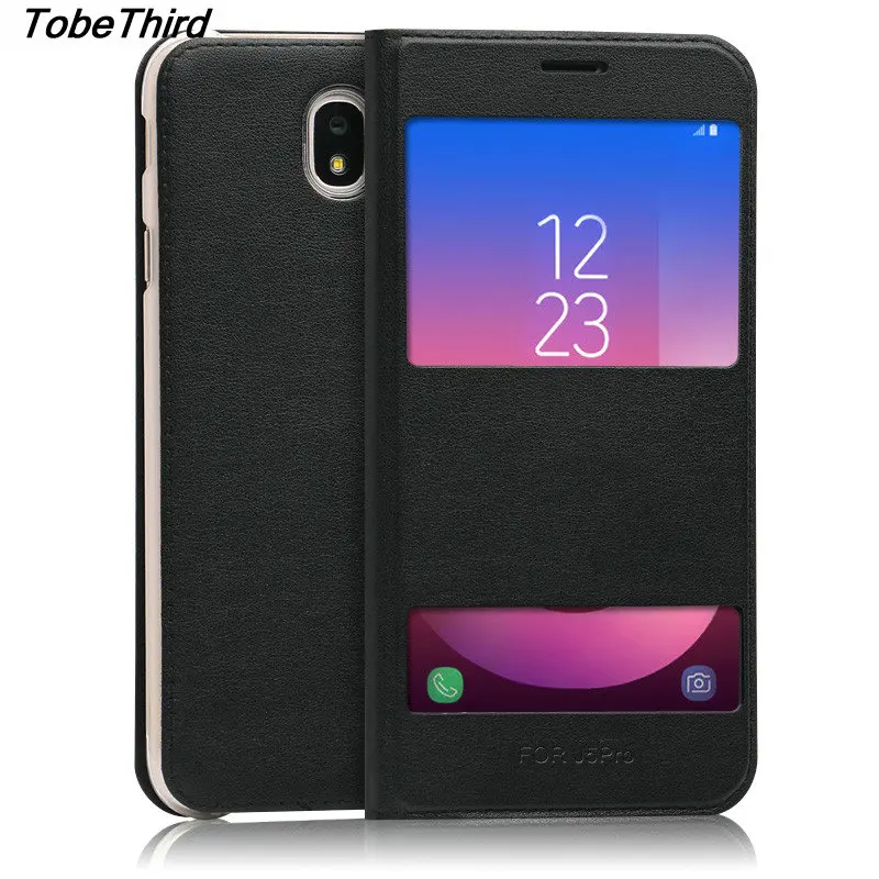 For Samsung J530 Case Dual View Window Leather Phone Cover Case for