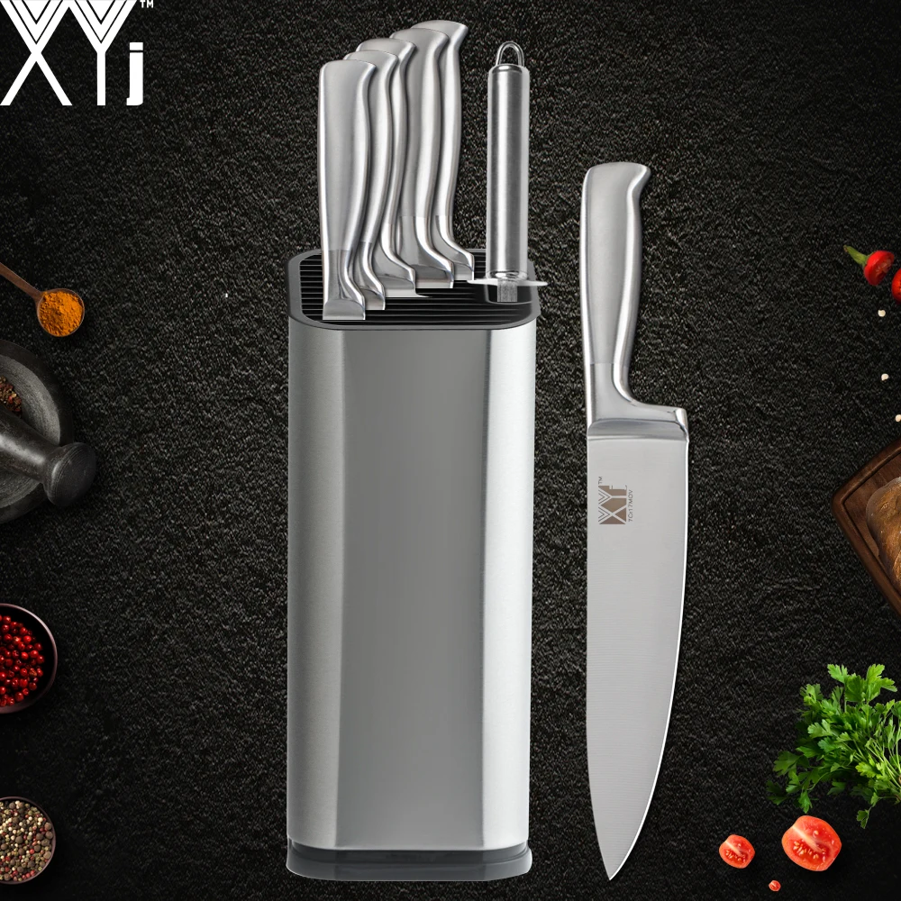 

XYj Stainless Steel Kitchen Knife Set Comfortable Japanese Style Handle Sharp Blade Knife Sharpener Knife Holder Cooking Tools