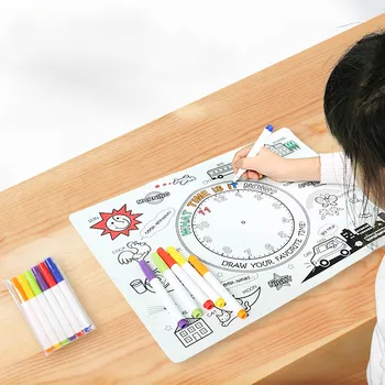 

Children DIY Painting Set 1PCS Reusable Non-slip Coloring Painting Placemats 6PCS Washable Markers for Kids Educational Toy Gift
