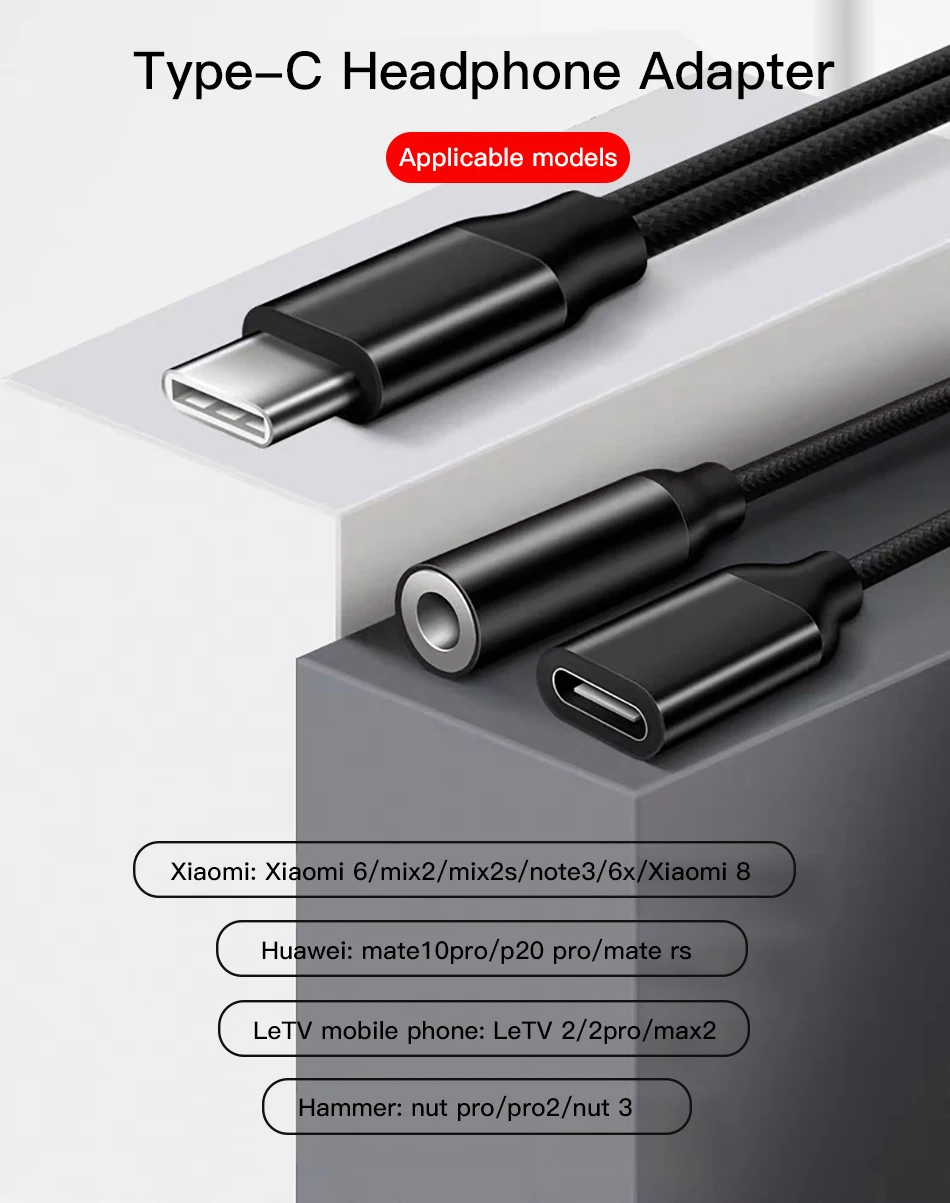 !ACCEZZ USB Type C Headphone Adapter For Huawei Mate 10 RS P20 Pro Xiaomi Mi6 8 Mix2S 3.5mm Jack Aux Adapter Charging Connector (1)