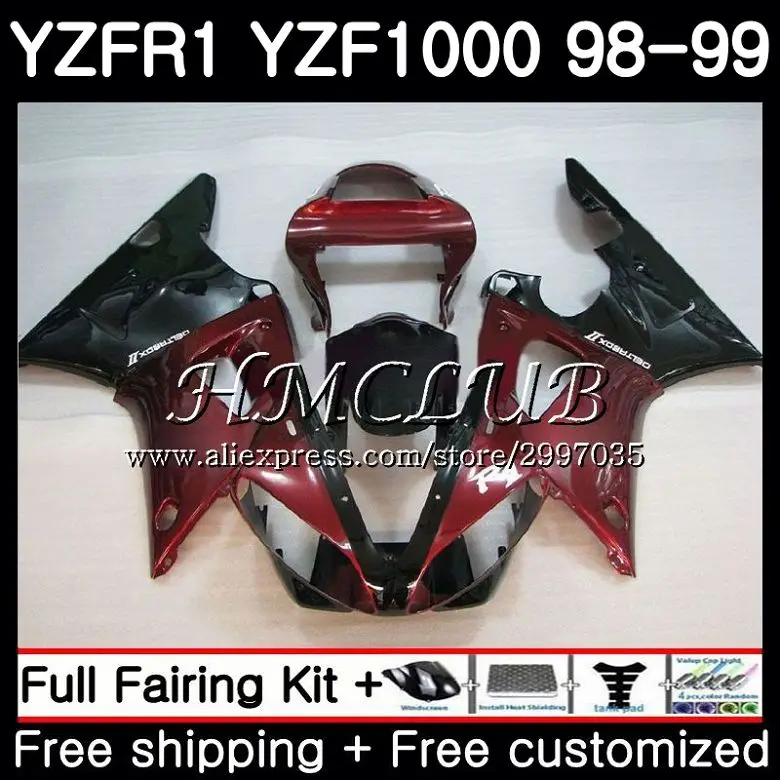 Винно-Красный Черный боди для YAMAHA YZF 1000 YZF1000 R1 1998 1999 рамка 18HC. 3 R 1 YZF-R1 98 99 YZF-1000 YZFR1