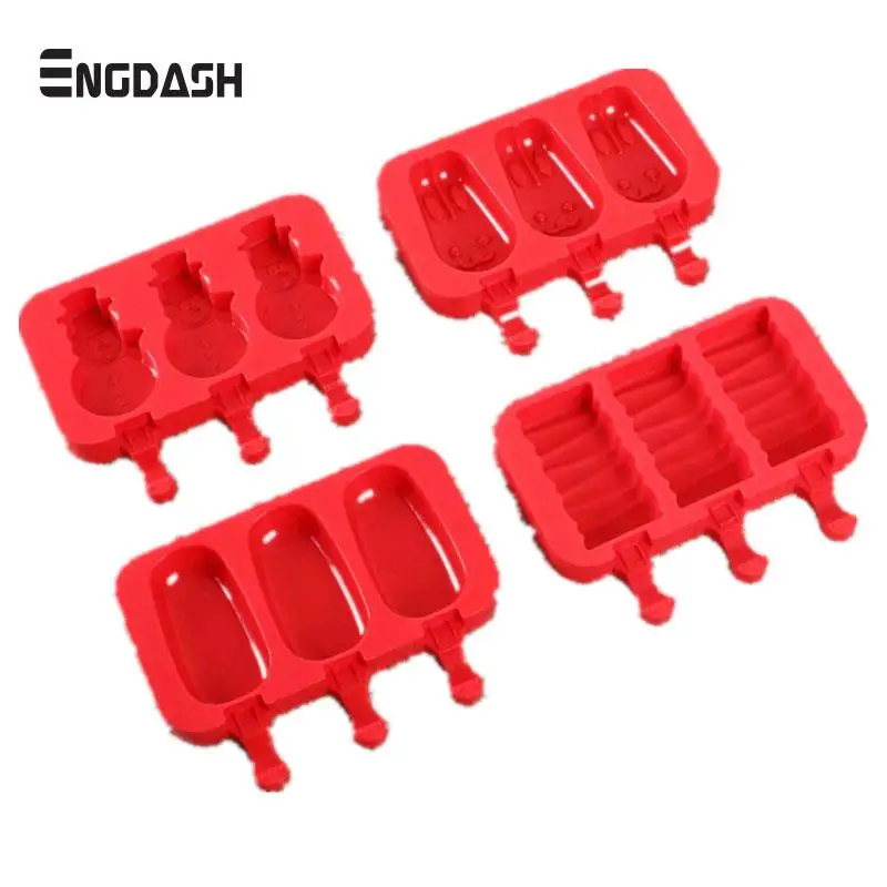 

ENGDASH 1pc 3 Holes Oval Shape Silicone Ice Cream Mold Rabbit Popsicle Molds Ice Tray Cube Tools Frozen Ice Lolly Maker Holder