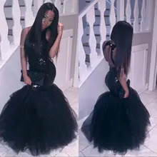 New Arrival African Long Mermaid Prom Dress 2017 Sexy Sequined Backless Black Prom Dresses Formal Evening Party Gowns
