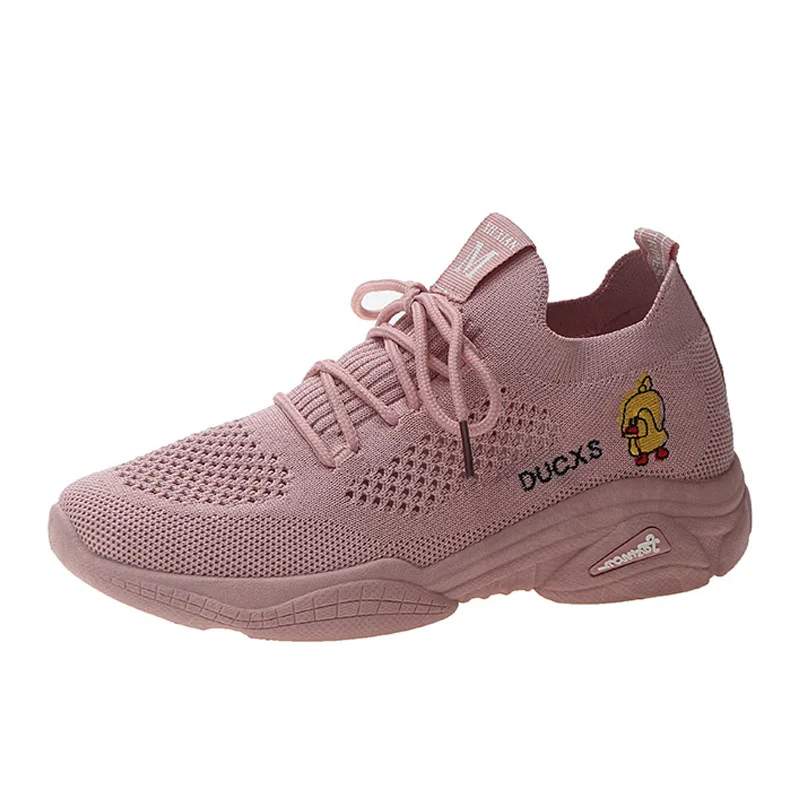 

YeddaMavis Sneakers Women Shoes Pink Mesh Casual Shoes 2019 Summer Korean Breathable Thick-soled Lace Up Running Shoes Woman