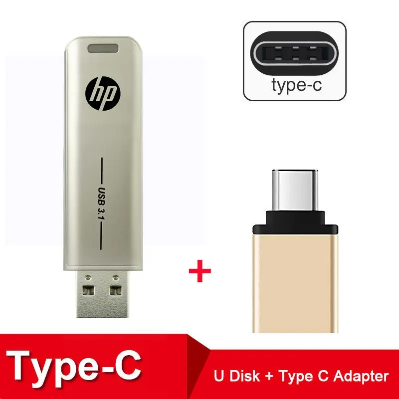 USB флеш-накопитель hp, 256 ГБ, флеш-накопитель, usb 32 ГБ, 64 ГБ, 128 ГБ, 512 ГБ, металлический USB накопитель, индивидуальный подарок, персональный, сделай сам, флеш-накопитель - Цвет: x796w-TYPE-C-G