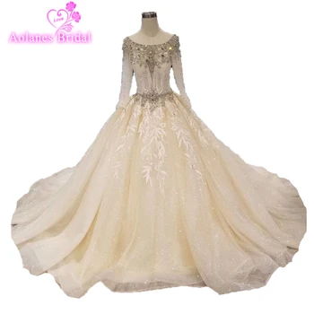 

2019 Design Vestidos De Novia Long Sleeves Lace Wedding Dresses Ball Gowns Wedding Bridal Gowns Crystal Beads Robe De Mariage