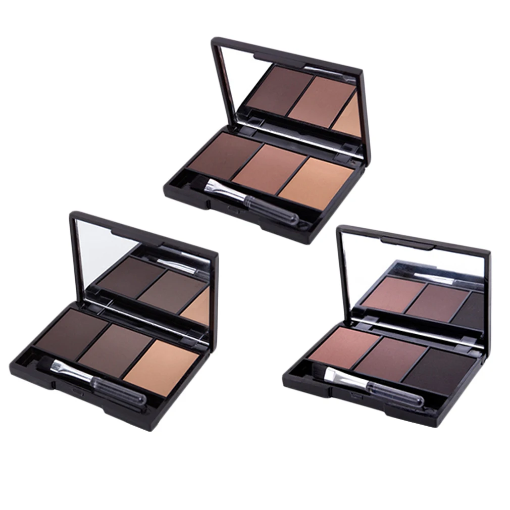 

Newest 3 Colors Professional Eye Shadow Powders With Mirror Brush Eye Brow Makeup Eyebrow Powder Waterproof Eyebrow Wax Palette