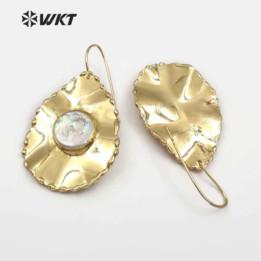 WT-E466,, красивые классические серьги из натурального жемчуга специального дизайна с полным золотом для женщин, модные ювелирные изделия