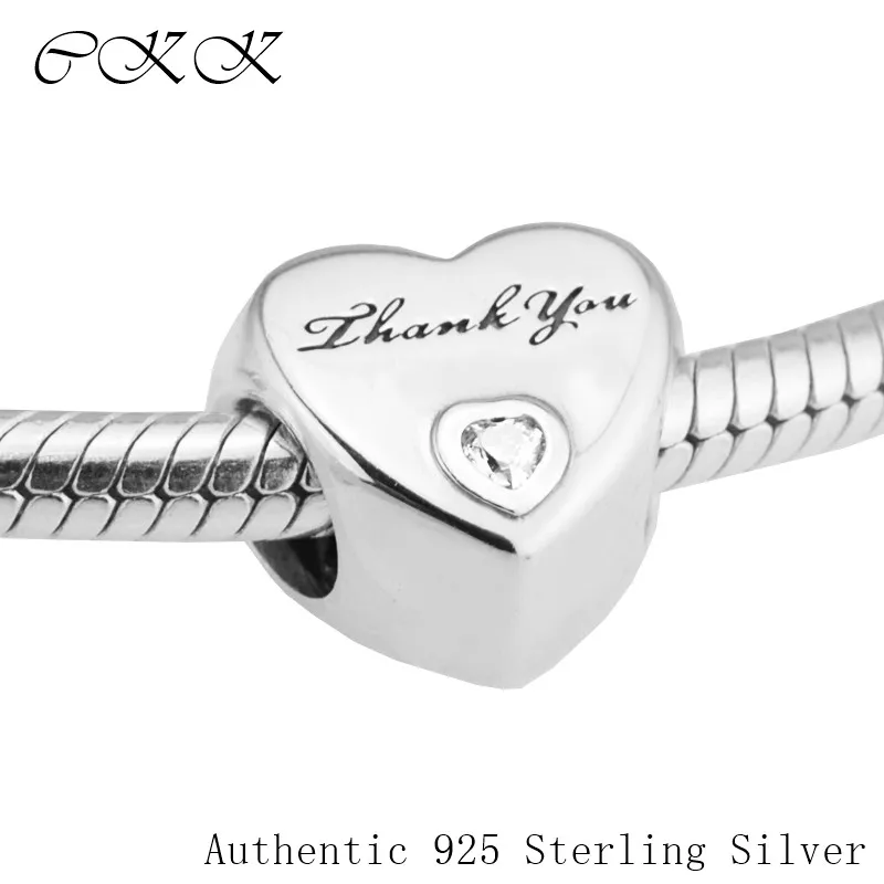 

100% 925 Sterling Silver Thank You Beads With Clear CZ for Jewelry Making Fit Bracelets YL526