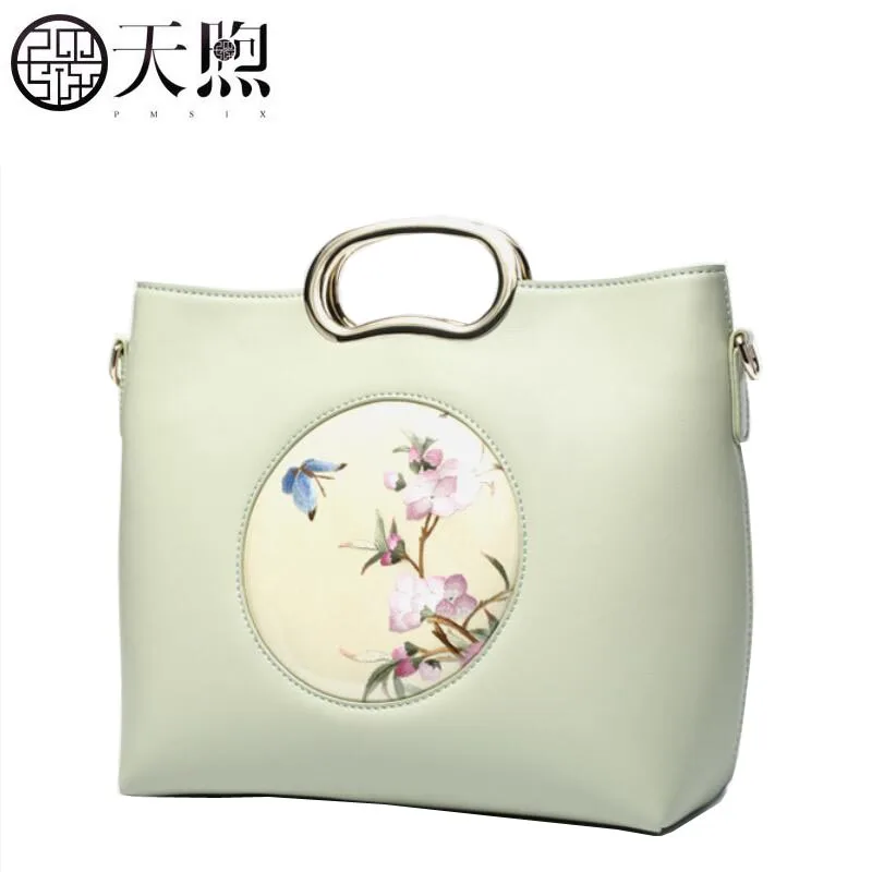 

TMSIX 2019 New women leather bags top Cowhide tote women bag Embroidery fashion designer handbags leather shoulder bag