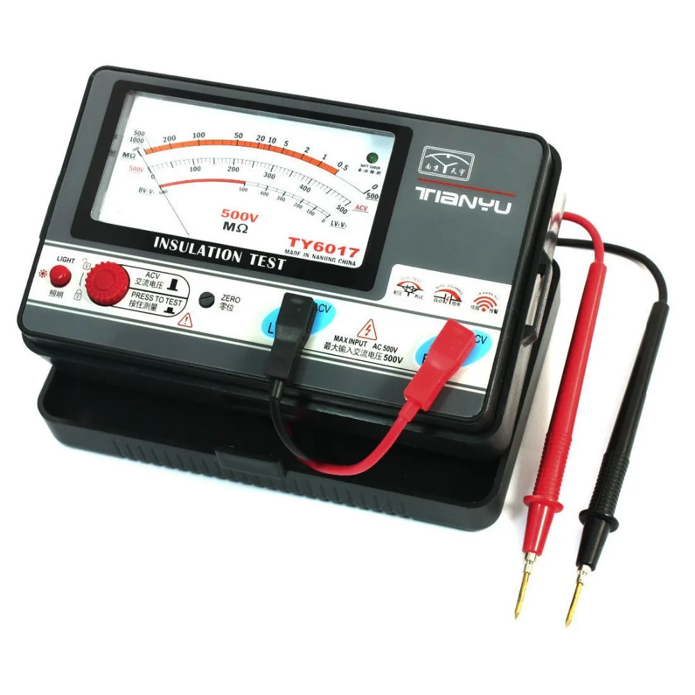 TY 6017 0.5 1000M Ohm 500V Insulation Resistance Tester w Testing Leads