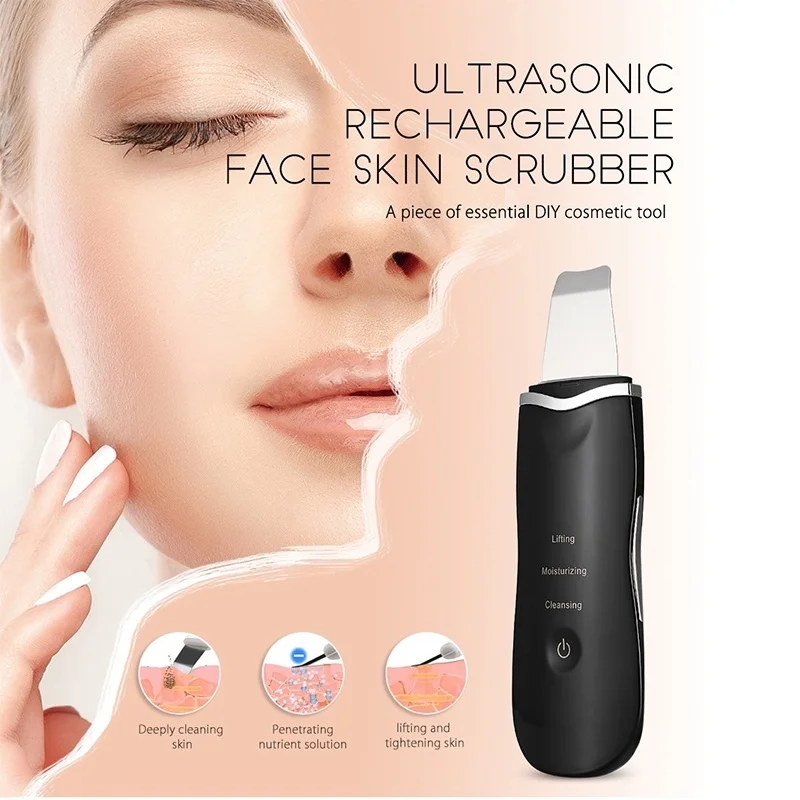 

Ultrasonic Rechargeable Face Skin Scrubber Facial Cleaning Spatula Blackhead Removal Cleaner Face Pores Blackhead Extractor