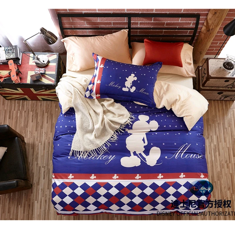 Us 69 56 33 Off 100 Cotton Blue Red Plaid Mickey And Minnie Mouse Beddings Set Bedlinen For Kids Couple Wedding Bedroom Decor Queen Double Size In