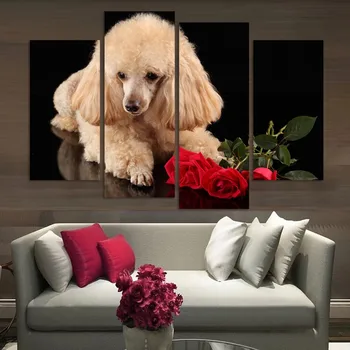 

4pcs/set 5D Diamond Painting Cross Stitch Pattern Diamond Embroidery dog and red rose Mosaic Full Drill Home Decor DIY Painting
