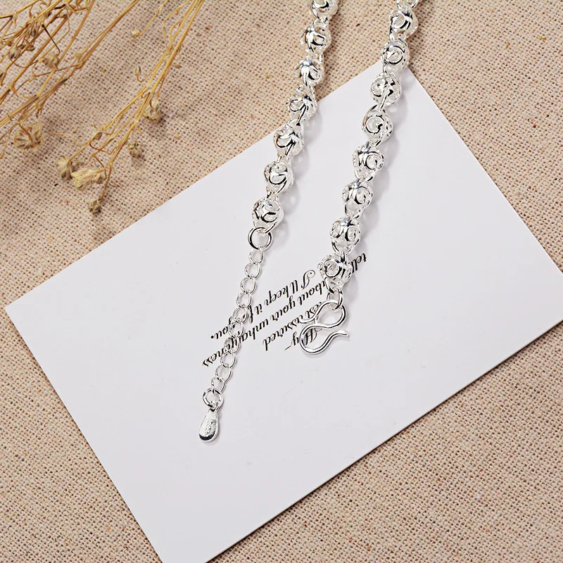 OMHXZJ Wholesale European Fashion Woman Girl Party Birthday Wedding Gift Simple Hollow Beads 925 Sterling Silver Bracelet BA122