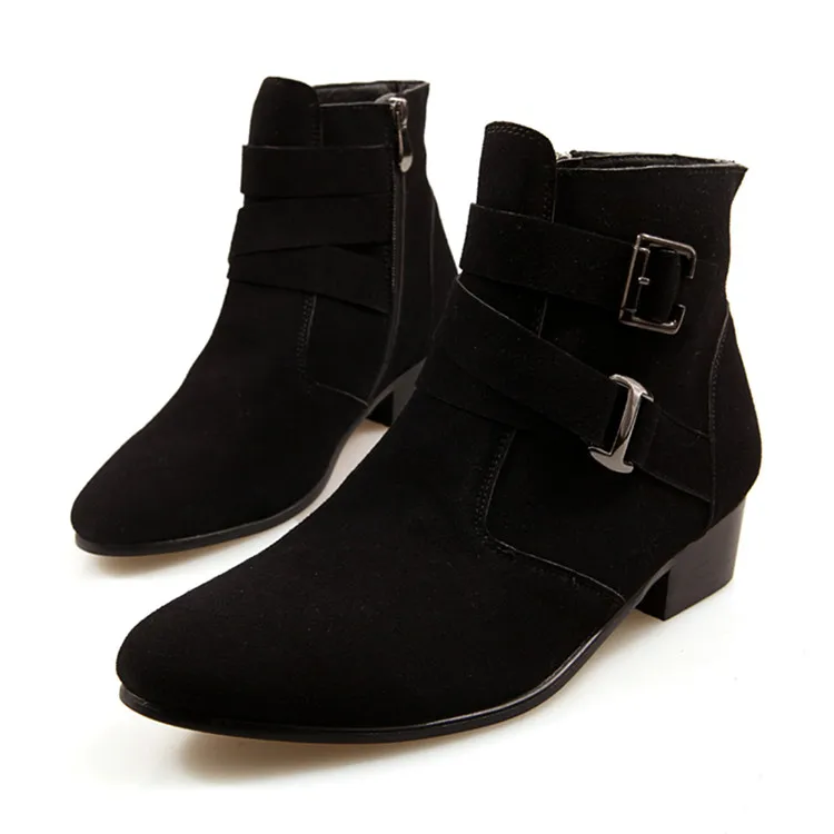 Misalwa/мужские черные классические ботинки челси из натуральной замши; Мужские ботинки в жокейском стиле на коричневом каблуке с пряжкой; модные стильные ботильоны; цвет бежевый