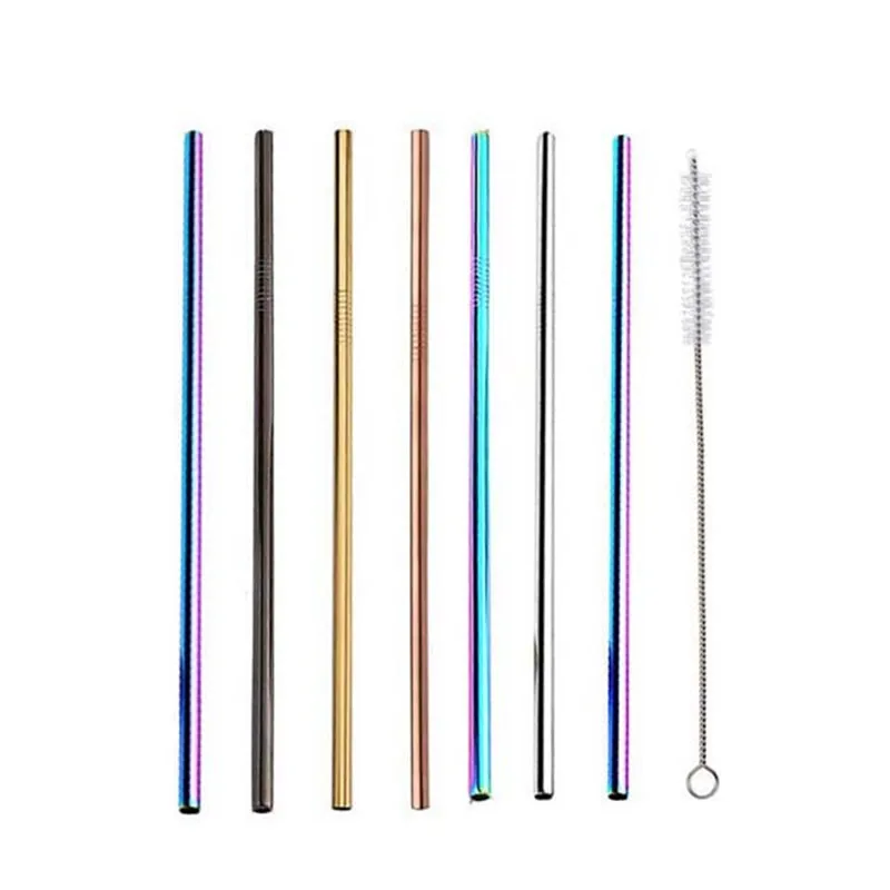 

Colorful 304 Stainless Steel Straws Reusable Straight Bent Metal Drinking Straw With Cleaner Brush Set Party Bar Accessory
