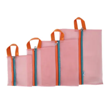 

THINKTHENDO 4Pcs Travel Toiletries Cosmetic Makeup Zipper Mesh Bag Organizer Case Wash Bag 2 Color