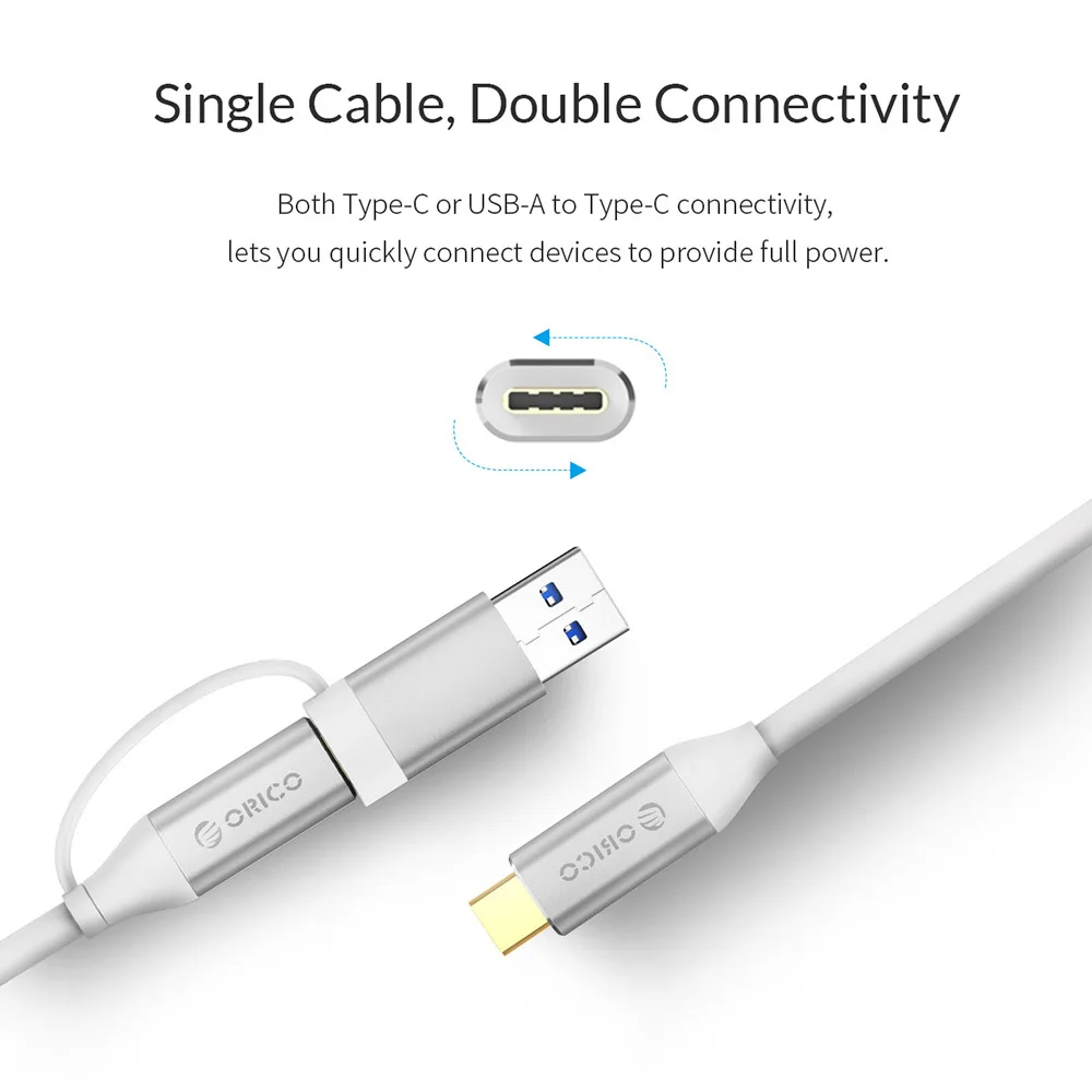 ORICO 2 в 1 интерфейсный кабель тип-c к C и двойной штекер кабеля USB3.0 высокая скорость передачи 5A 10Gpbs зарядный кабель для телефона