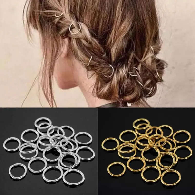 

10 Pcs Golden Silver Hair Braid Dreadlock Bead Cuff Clip Braid Hoop Circle For Braid Hair Extension Accessories