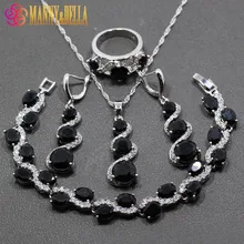 Запад Стиль 4 шт. Ювелирные наборы 925 стерлингов серебристый, черный кубического циркония кольцо Размеры 6/7/8/9/ 10 браслет Длина 17 см для Для женщин JS08