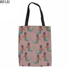 Складная сумка для покупок Женская Русалочка печатных магазин Экологически чистая сумка женские повседневные хлопковые сумочки для женщин Холщовая Сумка Многоразовые