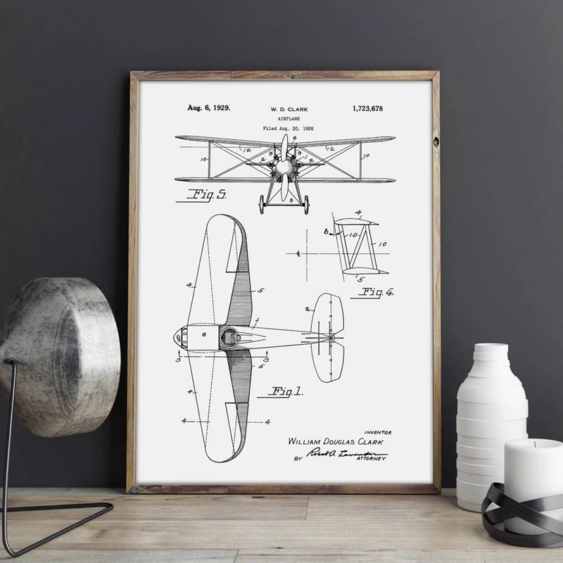 Staggered Biplane Patent Prints Poster Home Decor