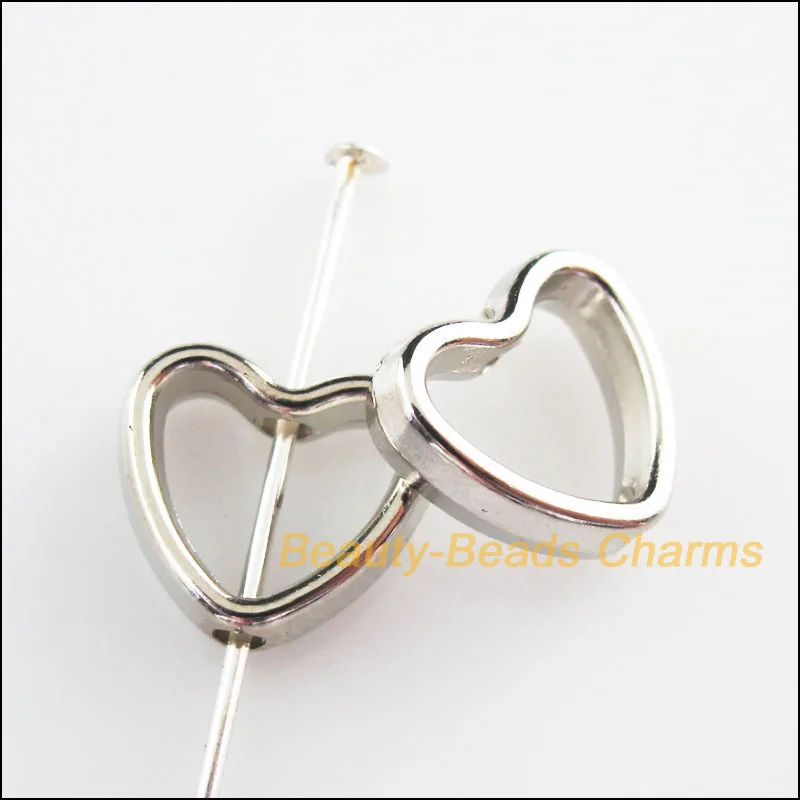 

New 50Pcs Dull Silver Plated Acrylic Heart Spacer Beads Frame Charms 11x12mm