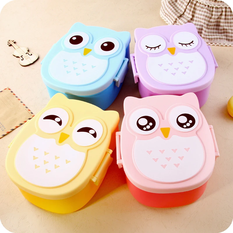 Genuine 1050ml 4 Colors Cartoon Owl Bento Plastic Portable Container Japanese Bento Food Children Dinnerware Wholesale