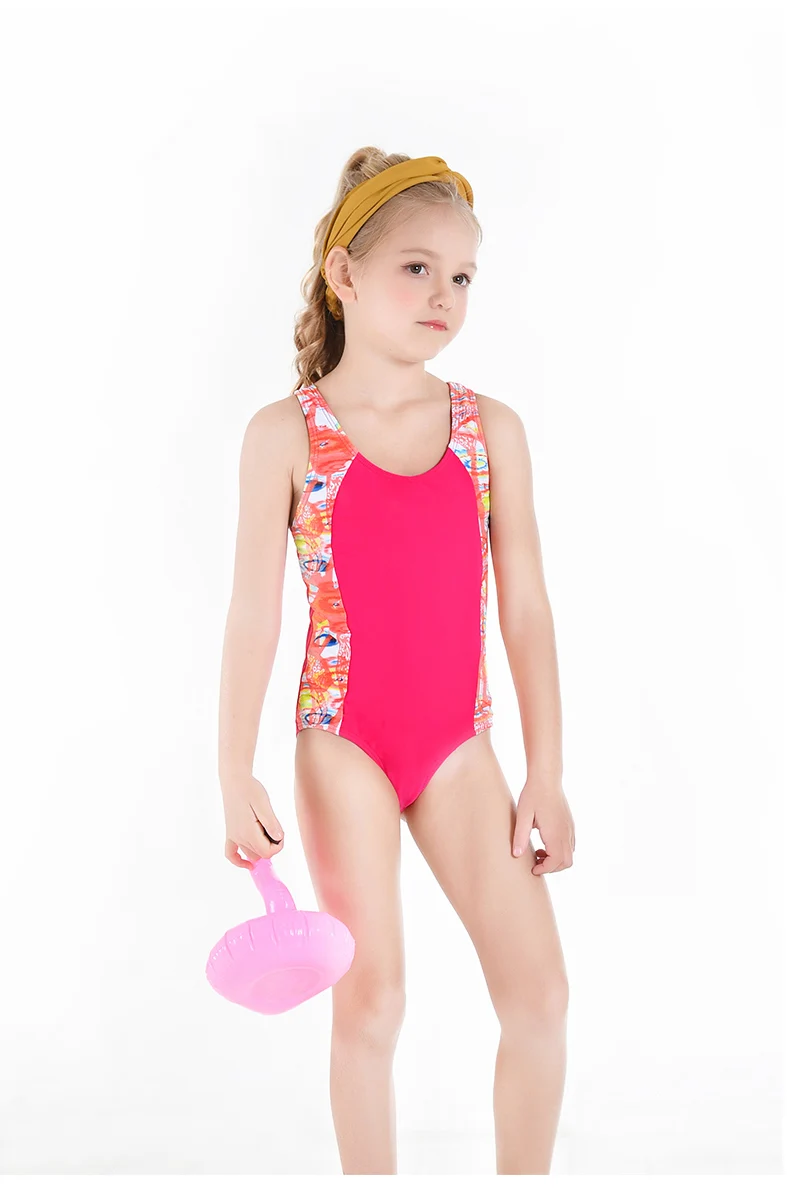 Новинка года, детский купальный костюм цельная купальная Одежда для девочек боди контрастного цвета Детская Одежда для пляжа Спортивный Купальный костюм купальный костюм