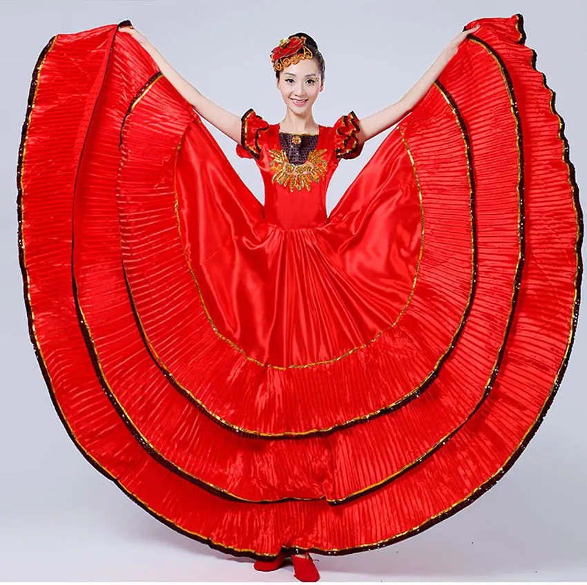 Красный костюм для фламенко для женщин, платья для испанского фламенко, сценическая Женская юбка с коротким рукавом для танцев