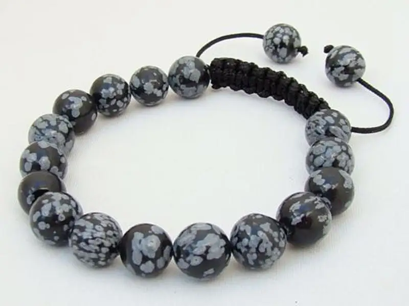 

free shipping Wholesale 10 Strands Men's bracelet all 10mm Snowflake Obsidian Gems Round beads