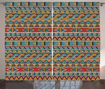 

Ethnic Curtains Hand Drawn Style Pattern with Grunge Effect Abstract and Psychedelic Influences Living Room Bedroom Window Drape
