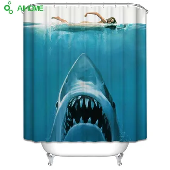 

Swimming Sexy Girl The White Shark Shower Curtain 180x180cm/150 * 180 cm Waterproof Polyester Shower Curtain Bathroom Decor