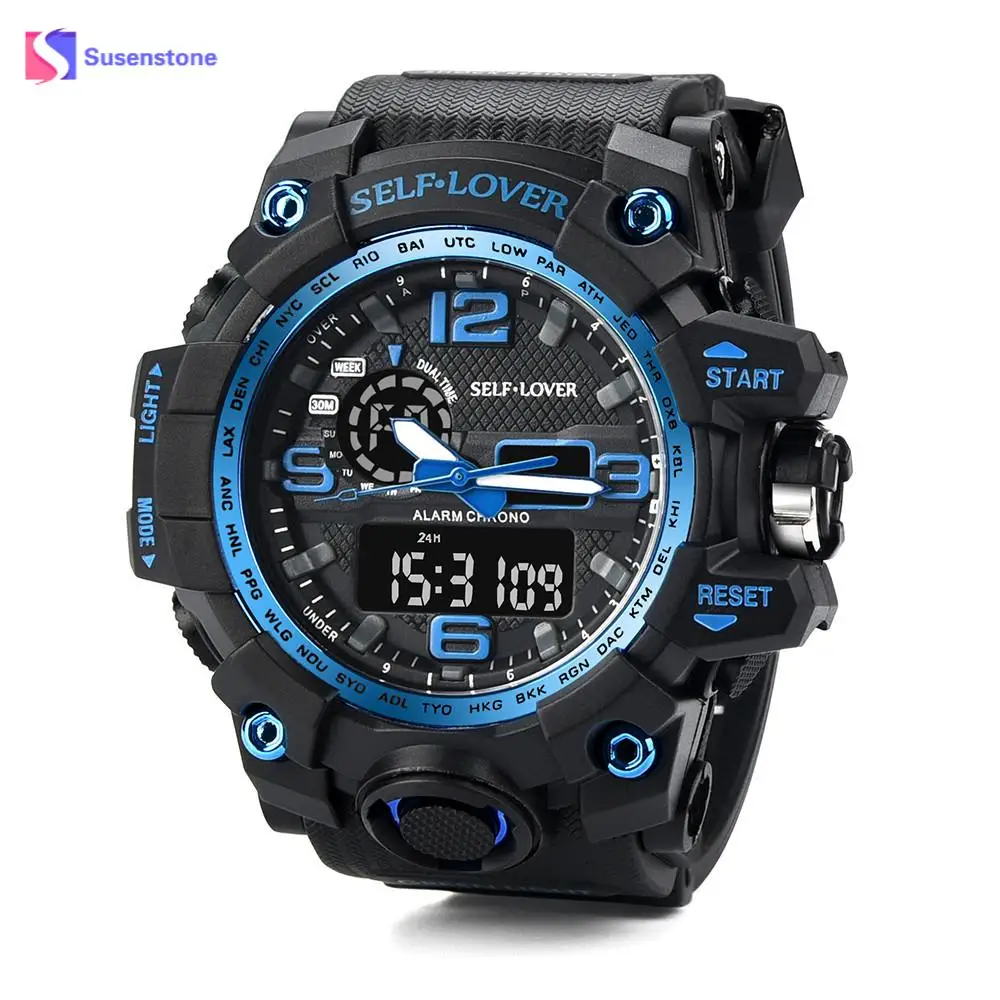 

Men Sport Watch New Design Dual Display Dial Analog Digital Watch clock Fashion LED Electronic Waterproof Wrist Watches Relogio