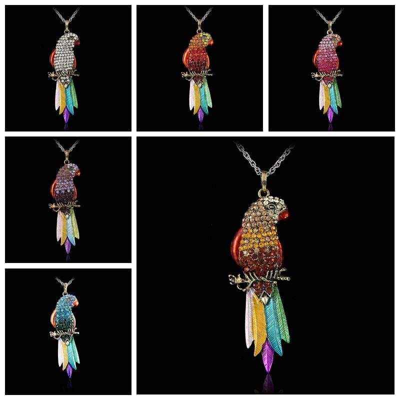 

Rinhoo Long Jewelry Necklace 2018 Natural Bird pendant Exquisite Colourful Parrot Pendants Necklaces Fashion Necklaces For Women