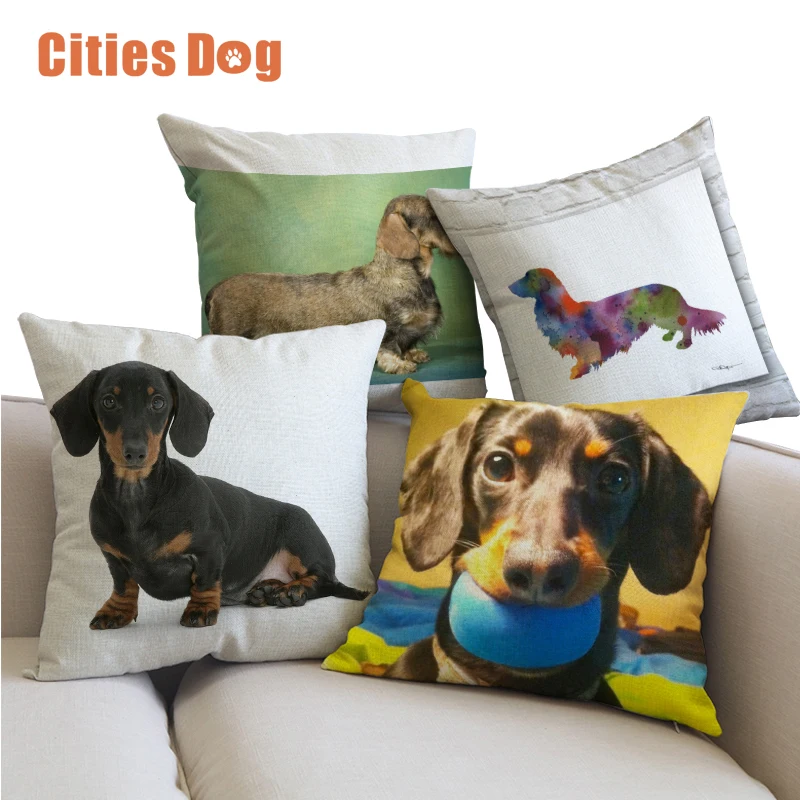 Декоративные подушки cojines coussin decoracion para el hogar льняные для животных Такса собаки 45x45