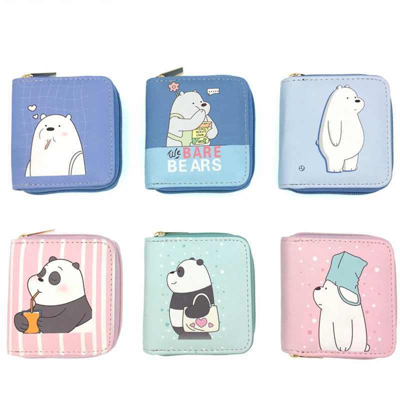 

New short PU Children Panda Wallet Luxury Cartoon Printing Women Nobikuma Purses Blue and pink Novelty Purse