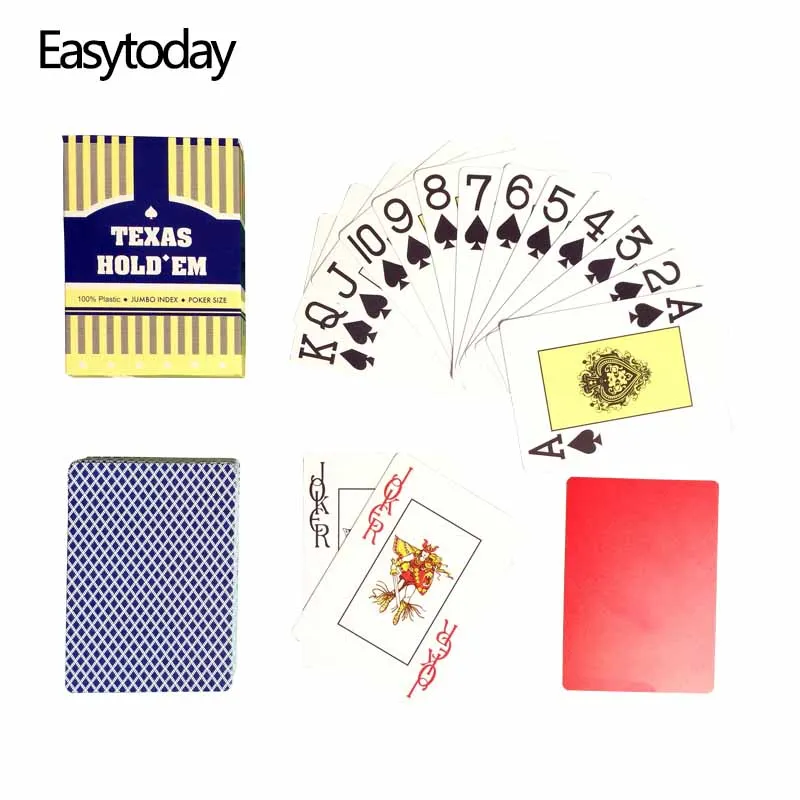 

Easytoday 1Pcs/set PVC Playing Cards Red and Blue Baccarat Texas Holdem Waterproof Frosting Plastic Poker Games 2.48*3.46 Inch