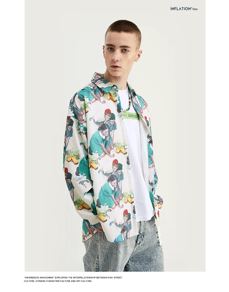 Мужская Осенняя Свободная рубашка года с цифровой печатью, мужская рубашка с длинными рукавами, Мужская брендовая рубашка большого размера 92145W
