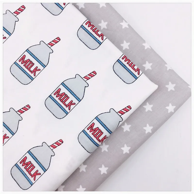 

Gray Stars Milk Bottle Twill Cotton Fabric for Baby Patchwork Quilts Cushions Pillows Cover Handicraft Diy Sewing Craft Tissuse